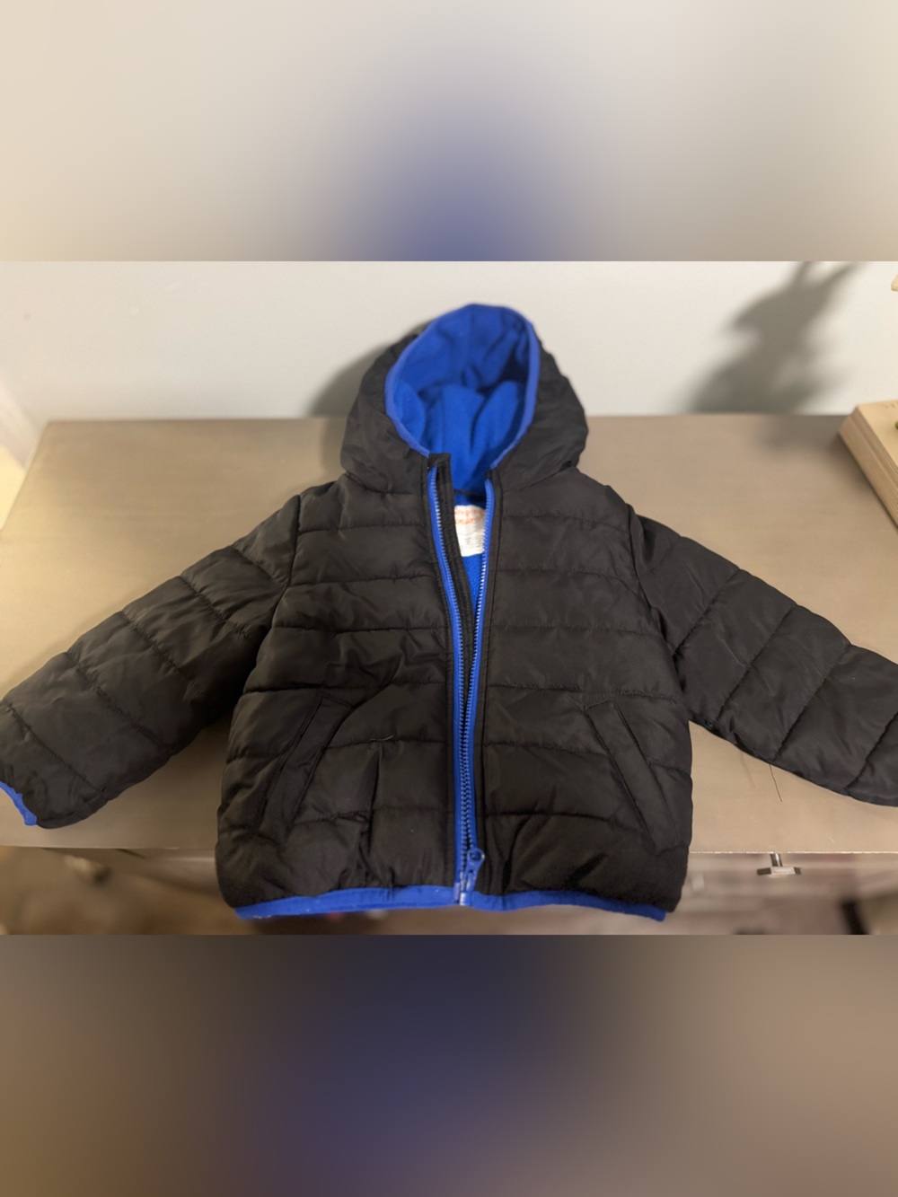 Jumping Beans-  Black Puffer Jacket with Blue Trim and Hood - (2T)